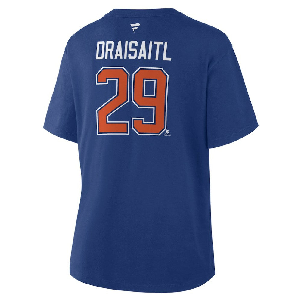 NHL Leon Draisaitl Edmonton Oilers Fanatics Women's Authentic Stack Name & Number T-Shirt - Royal