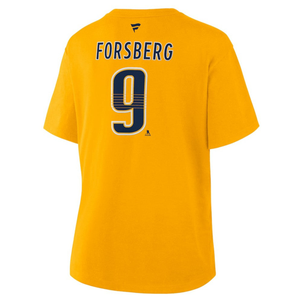 NHL Filip Forsberg Nashville Predators Fanatics Women's Authentic Stack Name & Number T-Shirt - Gold