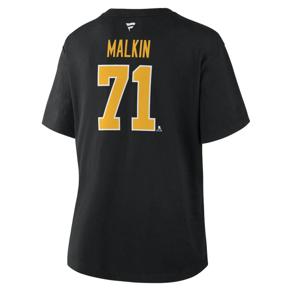 NHL Evgeni Malkin Pittsburgh Penguins Fanatics Women's Authentic Stack Name & Number T-Shirt - Black