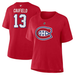 NHL Cole Caufield Montreal Canadiens Fanatics Women's Authentic Stack Name & Number T-Shirt - Red