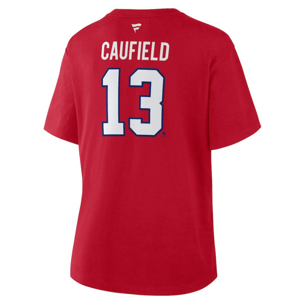 NHL Cole Caufield Montreal Canadiens Fanatics Women's Authentic Stack Name & Number T-Shirt - Red