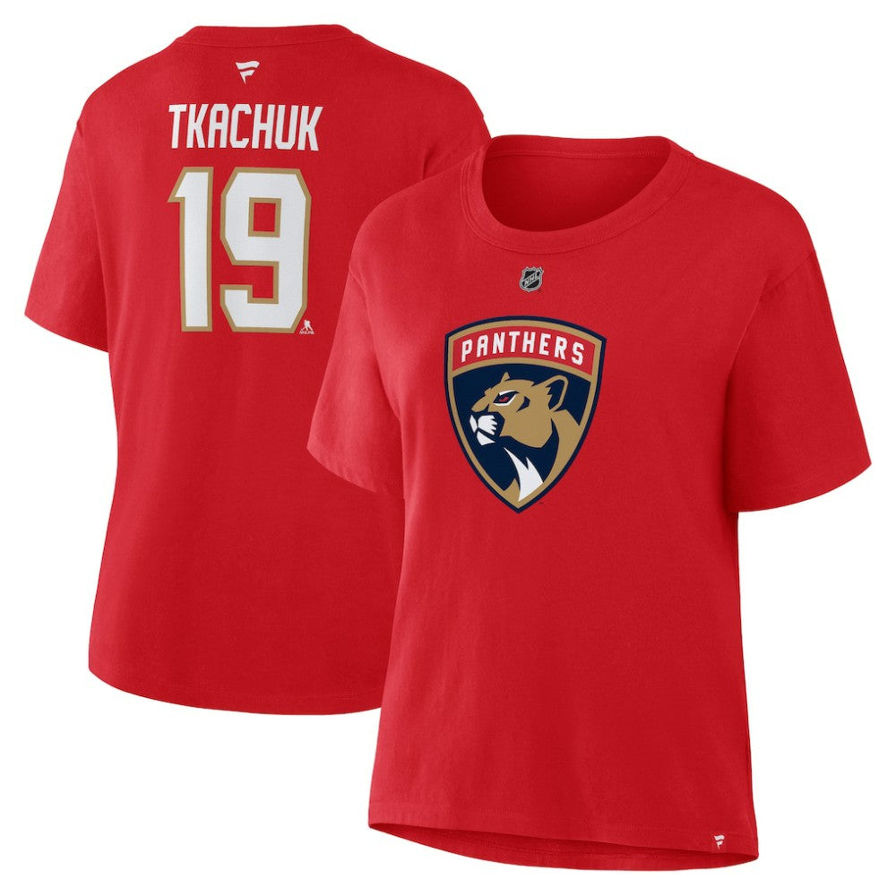 NHL Matthew Tkachuk Florida Panthers Fanatics Women's Authentic Stack Name & Number T-Shirt - Red