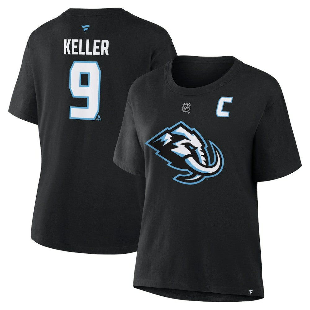 NHL Clayton Keller Utah Mammoth Fanatics Women's Authentic Stack Name & Number T-Shirt - Black