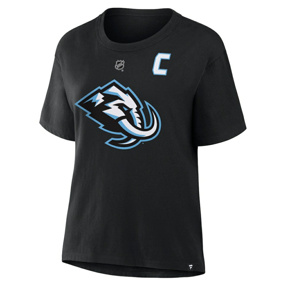 NHL Clayton Keller Utah Mammoth Fanatics Women's Authentic Stack Name & Number T-Shirt - Black