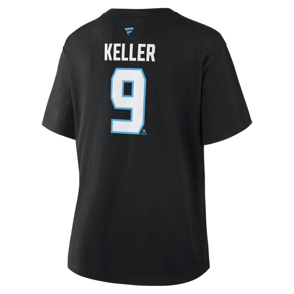 NHL Clayton Keller Utah Mammoth Fanatics Women's Authentic Stack Name & Number T-Shirt - Black