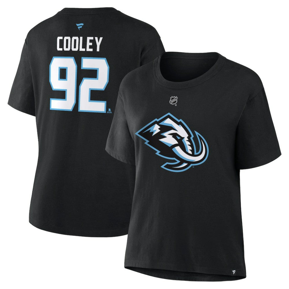 NHL Logan Cooley Utah Mammoth Fanatics Women's Authentic Stack Name & Number T-Shirt - Black