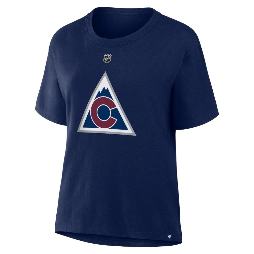 NHL Nathan MacKinnon Colorado Avalanche Fanatics Women's Authentic Stack Name & Number T-Shirt - Navy