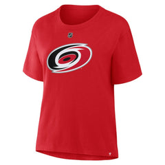 NHL Sebastian Aho Carolina Hurricanes Fanatics Women's Authentic Stack Name & Number T-Shirt - Red
