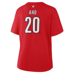 NHL Sebastian Aho Carolina Hurricanes Fanatics Women's Authentic Stack Name & Number T-Shirt - Red