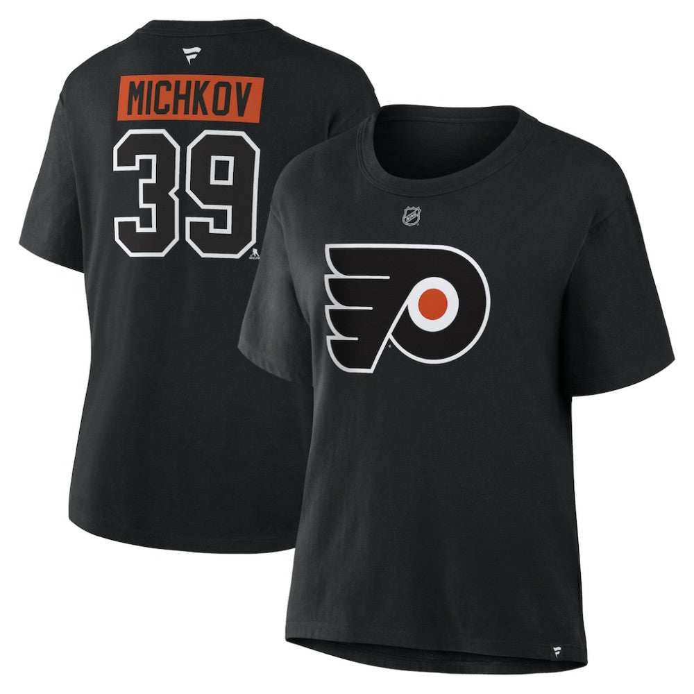 NHL Matvei Michkov Philadelphia Flyers Fanatics Women's Authentic Stack Name & Number T-Shirt - Black