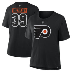 NHL Matvei Michkov Philadelphia Flyers Fanatics Women's Authentic Stack Name & Number T-Shirt - Black
