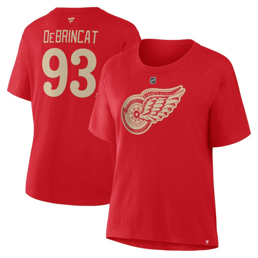 NHL Alex DeBrincat Detroit Red Wings Fanatics Women's Authentic Stack Name & Number T-Shirt - Red