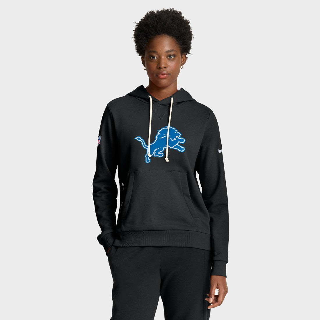 Detroit Lions Women's Throwback Sideline Standard Issue Dri-FIT Hoodie Black