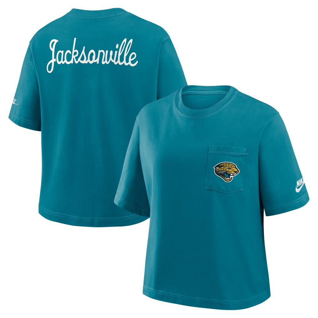 Jacksonville Jaguars Women's Rewind Pocket Boxy T-Shirt Teal
