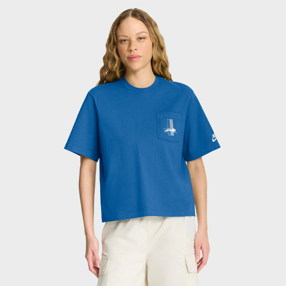 Detroit Lions Women's Rewind Pocket Boxy T-Shirt Blue
