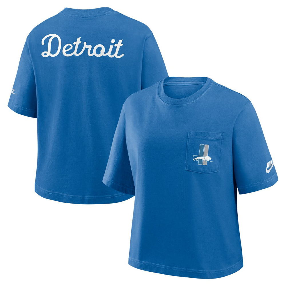 Detroit Lions Women's Rewind Pocket Boxy T-Shirt Blue