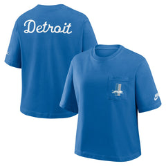 Detroit Lions Women's Rewind Pocket Boxy T-Shirt Blue