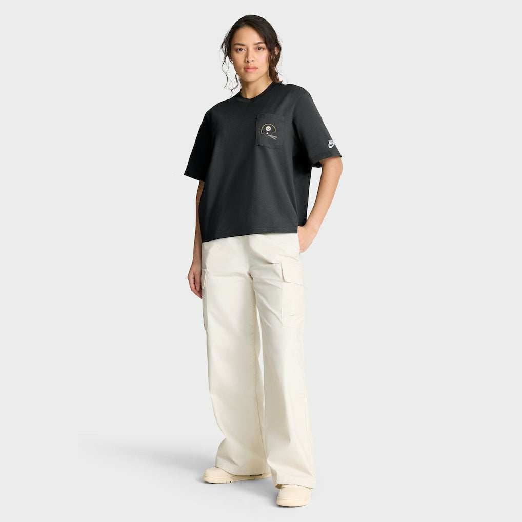 Pittsburgh Steelers Women's Rewind Pocket Boxy T-Shirt Black