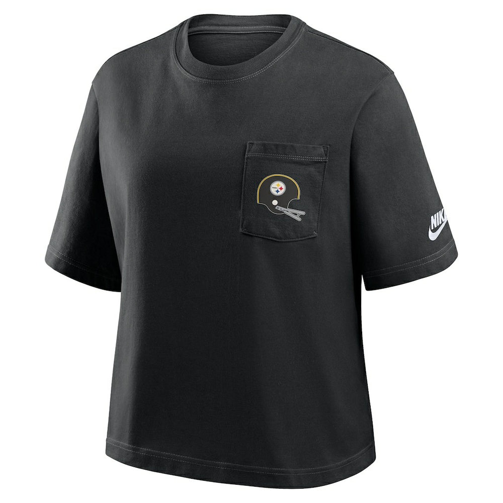 Pittsburgh Steelers Women's Rewind Pocket Boxy T-Shirt Black
