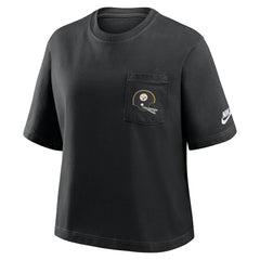 Pittsburgh Steelers Women's Rewind Pocket Boxy T-Shirt Black