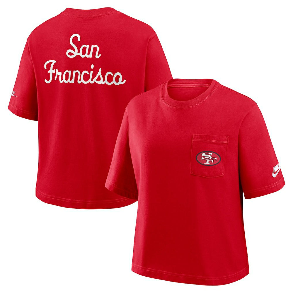 San Francisco 49ers Women's Rewind Pocket Boxy T-Shirt Scarlet