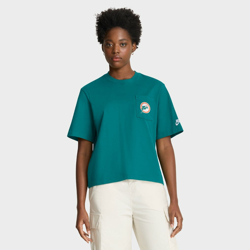 Miami Dolphins Women's Rewind Pocket Boxy T-Shirt Aqua