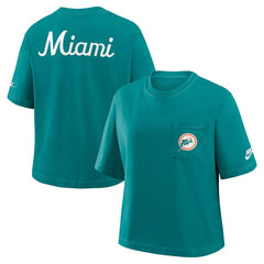 Miami Dolphins Women's Rewind Pocket Boxy T-Shirt Aqua