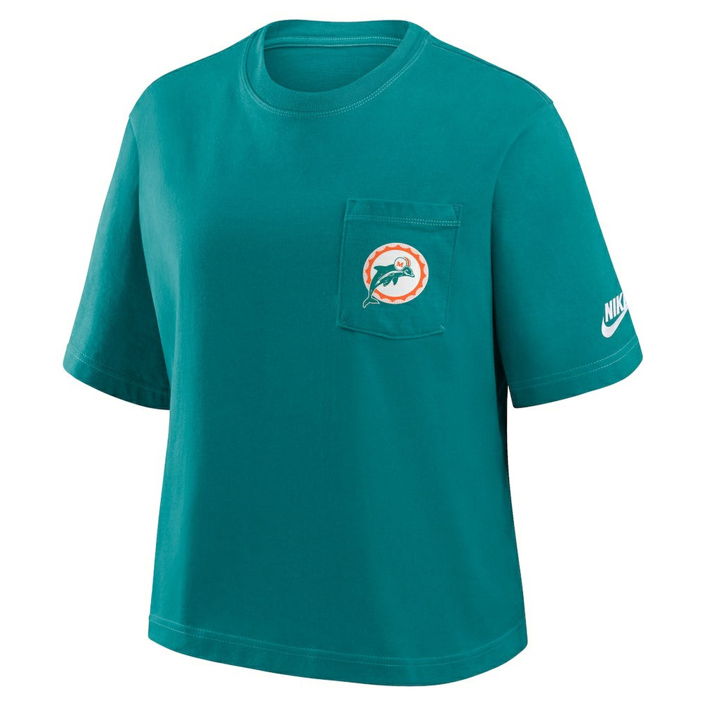 Miami Dolphins Women's Rewind Pocket Boxy T-Shirt Aqua