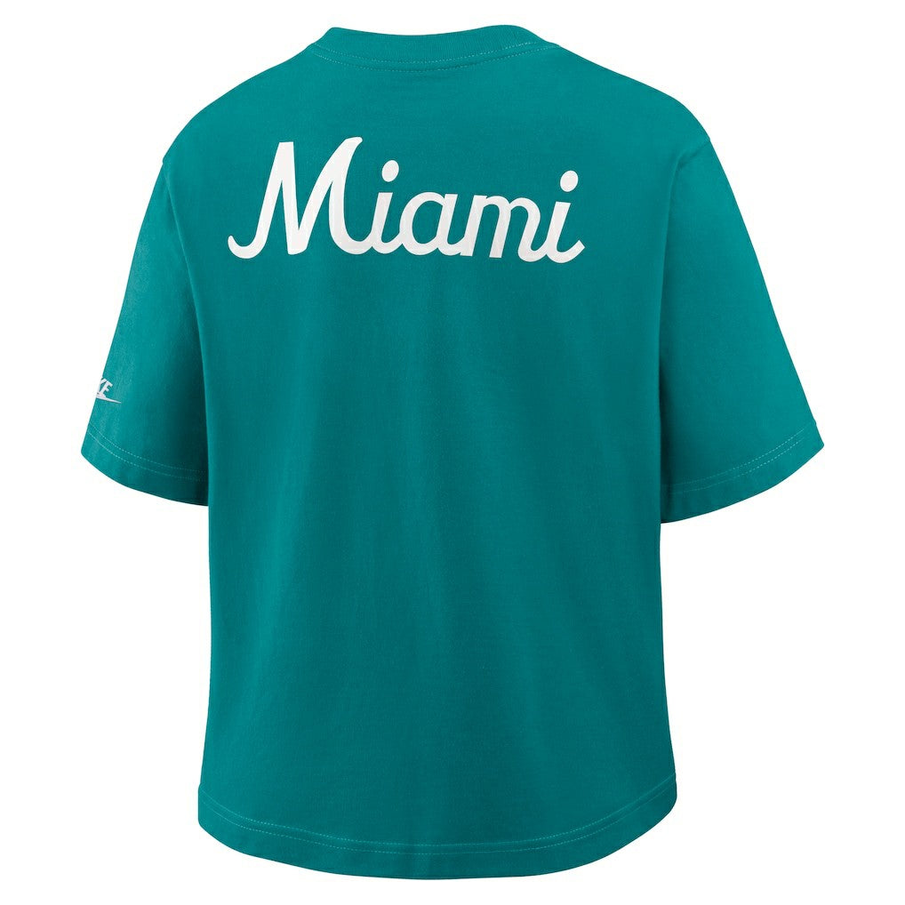 Miami Dolphins Women's Rewind Pocket Boxy T-Shirt Aqua
