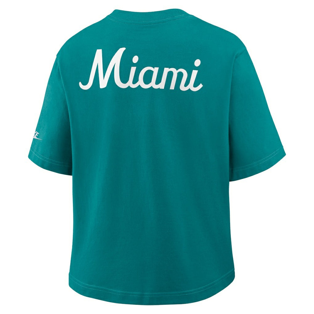 Miami Dolphins Women's Rewind Pocket Boxy T-Shirt Aqua