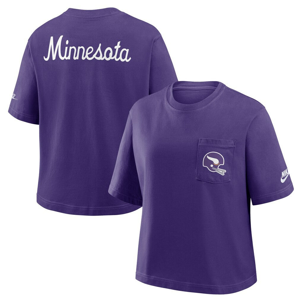 Minnesota Vikings Women's Rewind Pocket Boxy T-Shirt Purple