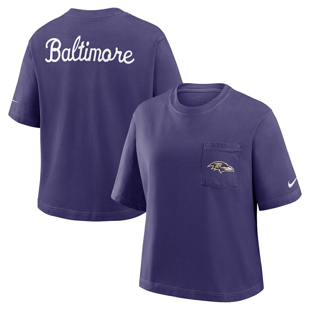 Baltimore Ravens Women's Rewind Pocket Boxy T-Shirt Purple