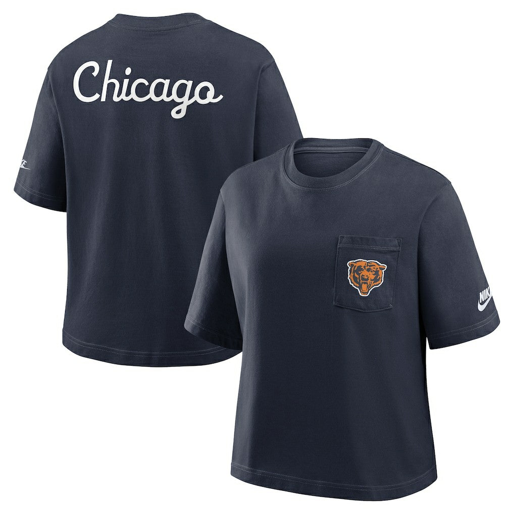 Chicago Bears Women's Rewind Pocket Boxy T-Shirt Navy