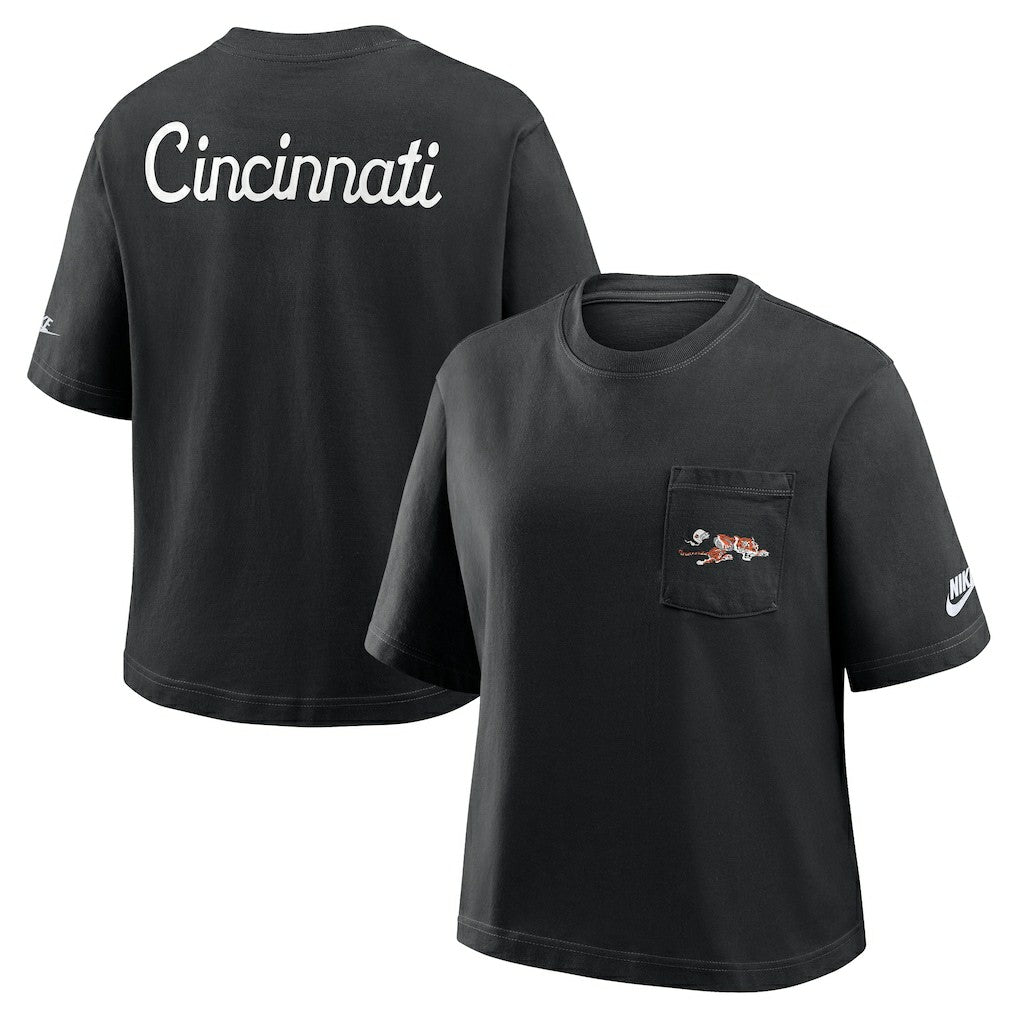 Cincinnati Bengals Women's Rewind Pocket Boxy T-Shirt Black