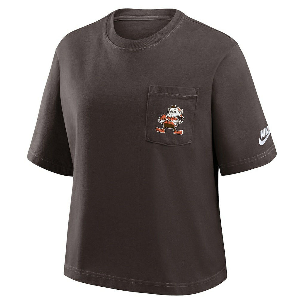 Cleveland Browns Women's Rewind Pocket Boxy T-Shirt Brown
