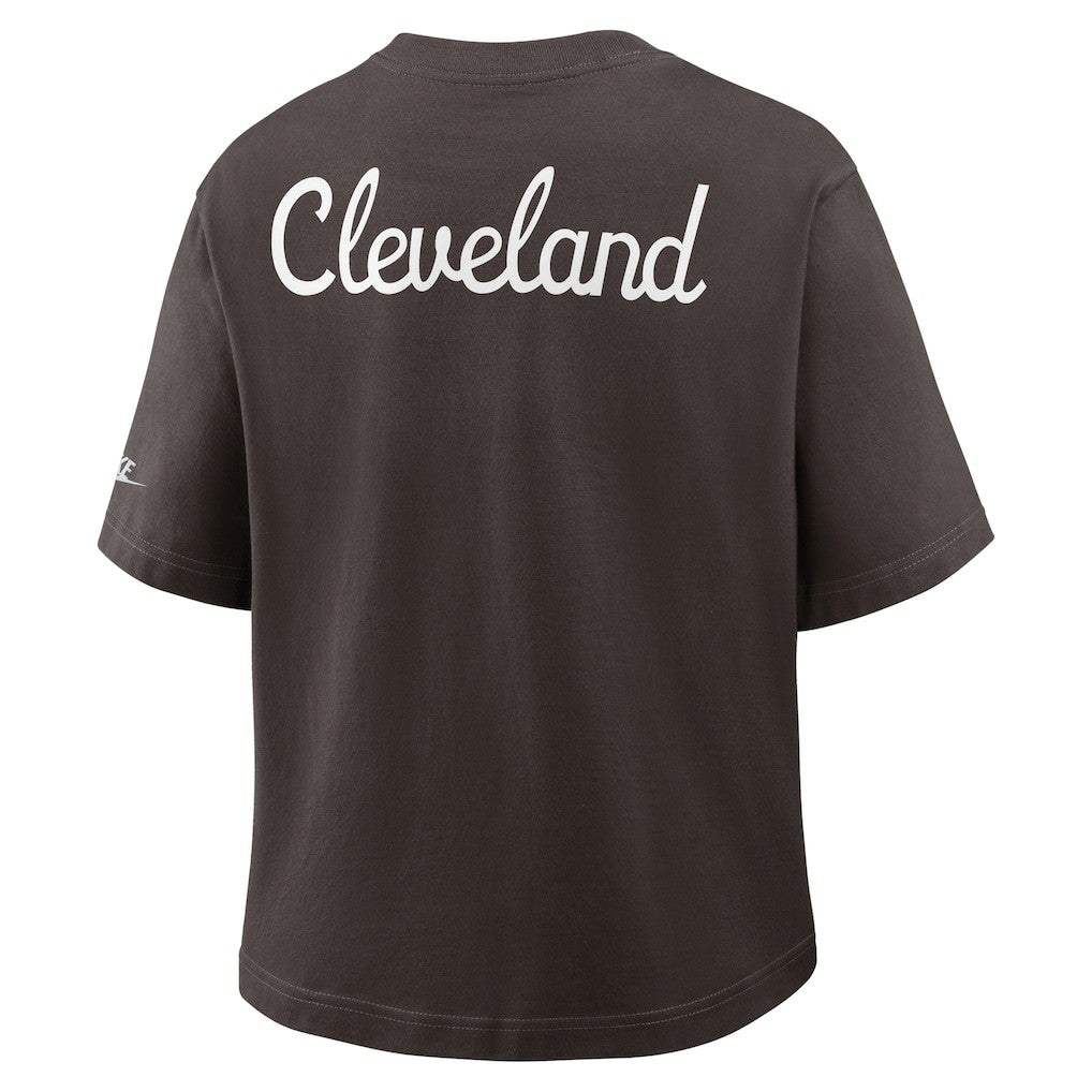 Cleveland Browns Women's Rewind Pocket Boxy T-Shirt Brown