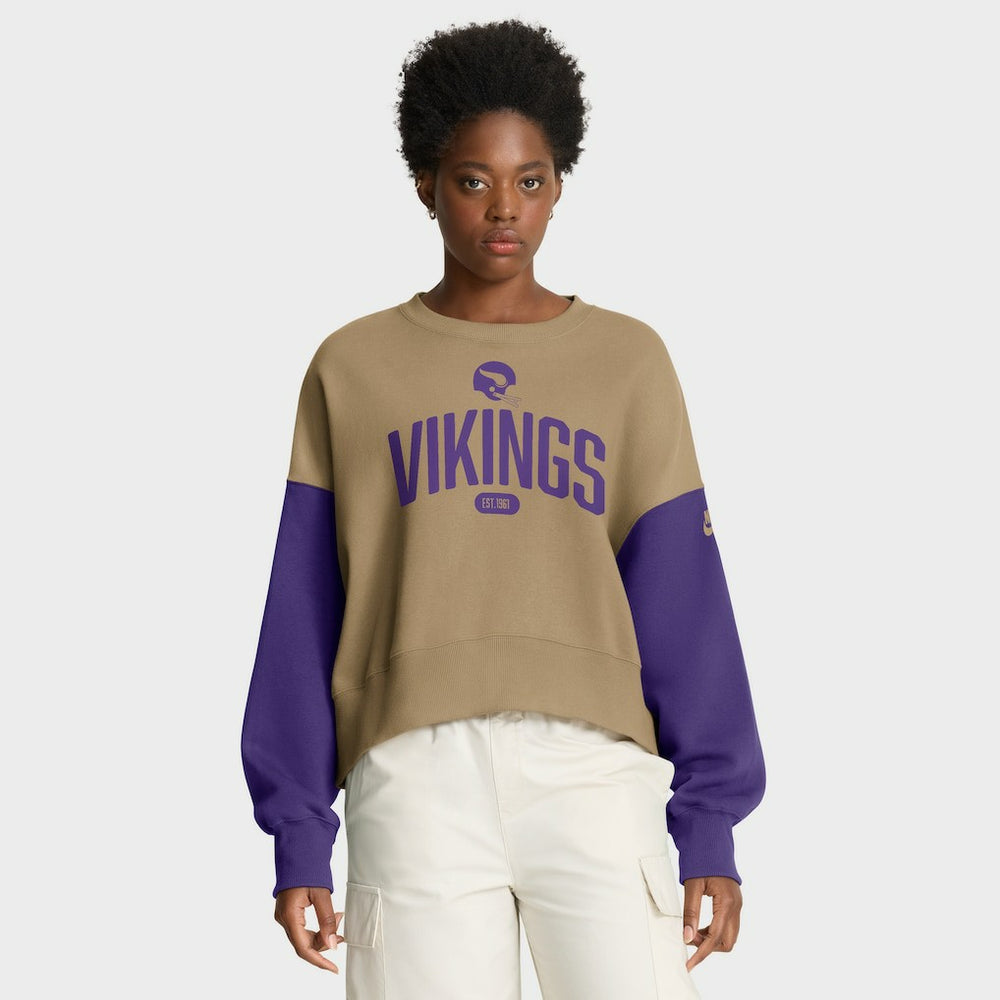 Minnesota Vikings Women's Oversized Rewind Pullover Sweatshirt Tan