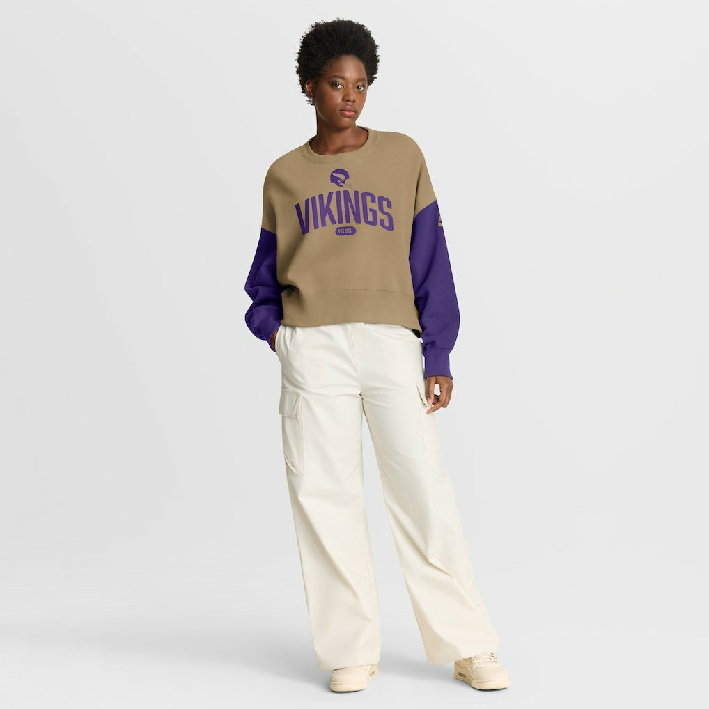 Minnesota Vikings Women's Oversized Rewind Pullover Sweatshirt Tan