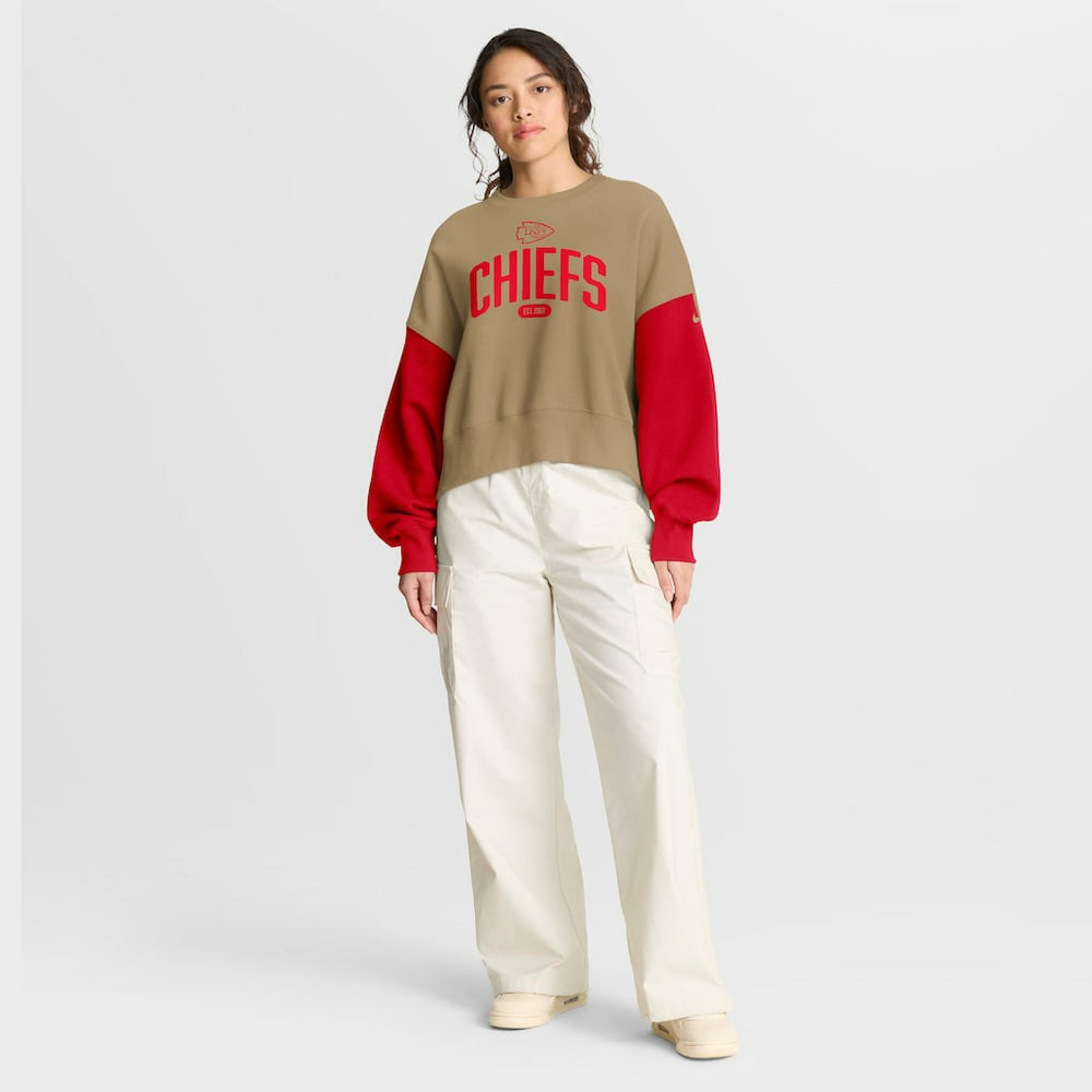 Kansas City Chiefs Women's Oversized Rewind Pullover Sweatshirt Tan