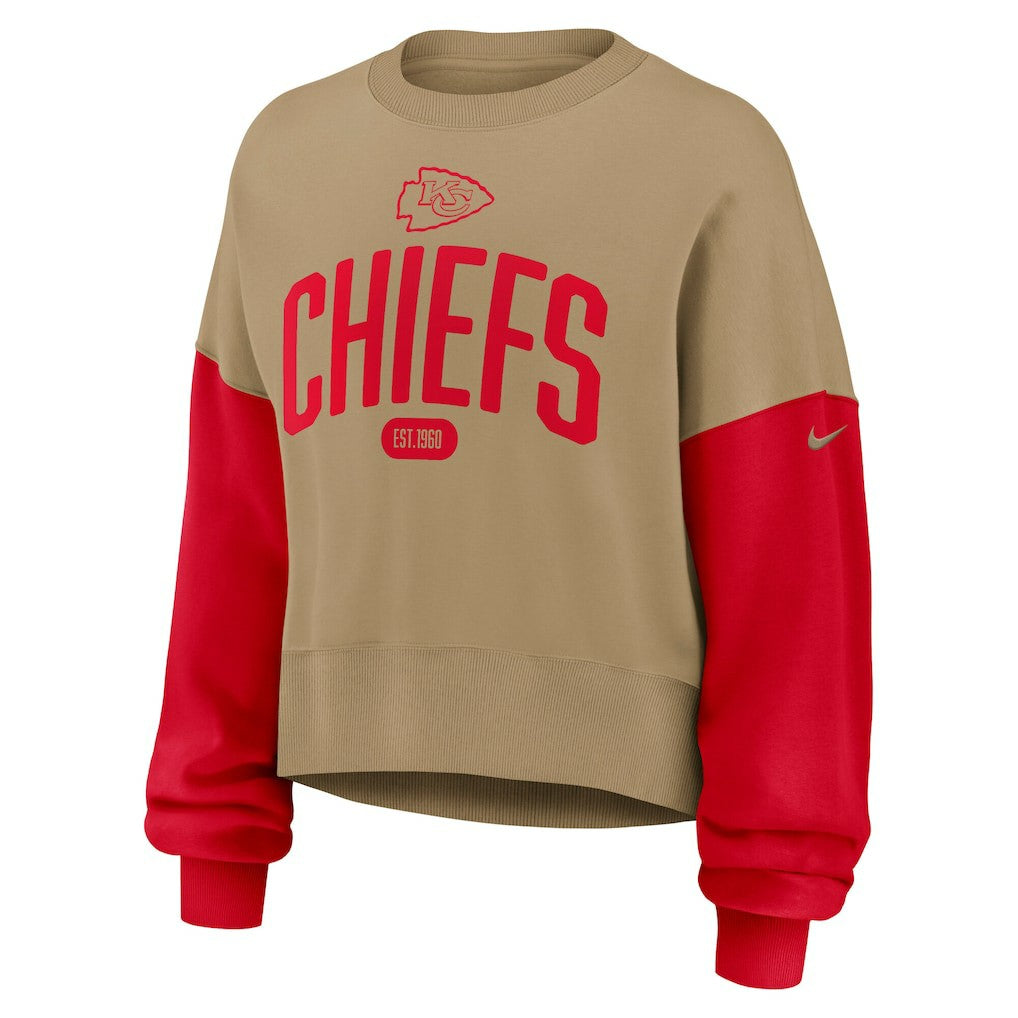 Kansas City Chiefs Women's Oversized Rewind Pullover Sweatshirt Tan