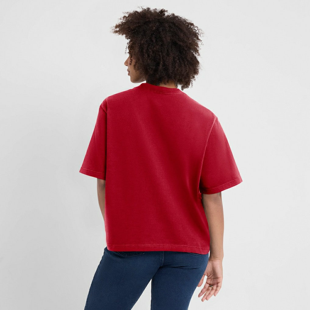 San Francisco 49ers Women's Essential Script Relaxed Boxy T-Shirt Scarlet
