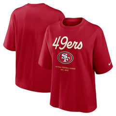 San Francisco 49ers Women's Essential Script Relaxed Boxy T-Shirt Scarlet