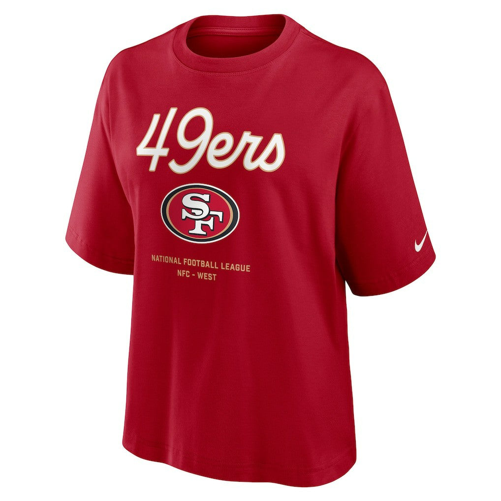 San Francisco 49ers Women's Essential Script Relaxed Boxy T-Shirt Scarlet