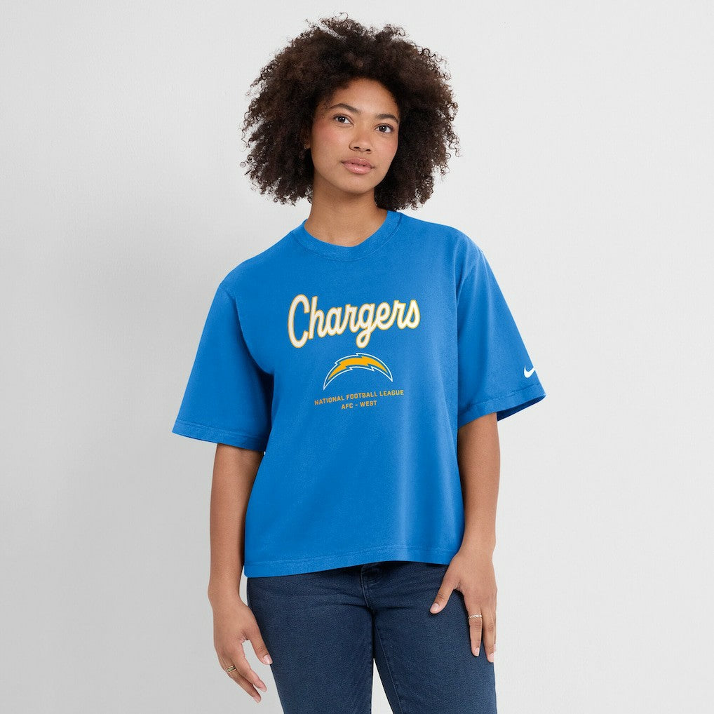 Los Angeles Chargers Women's Essential Script Relaxed Boxy T-Shirt Powder Blue