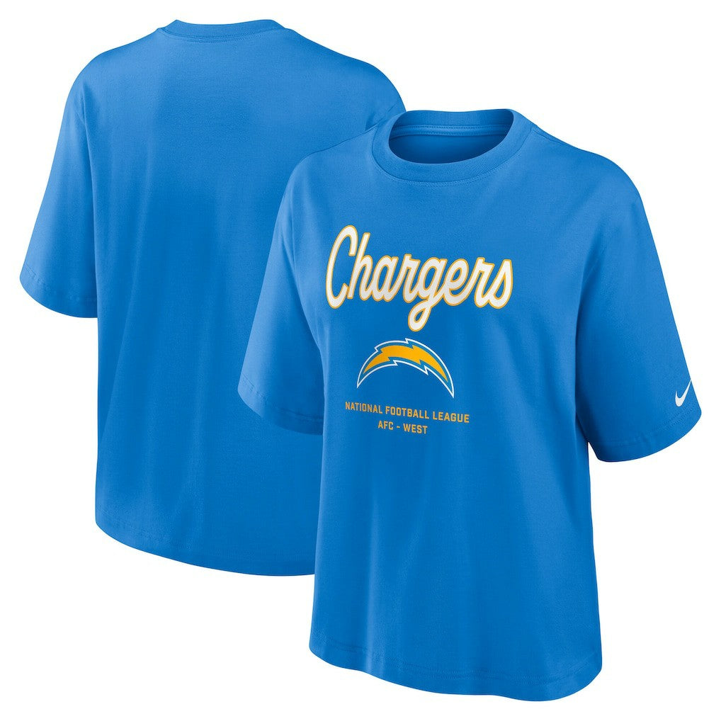 Los Angeles Chargers Women's Essential Script Relaxed Boxy T-Shirt Powder Blue