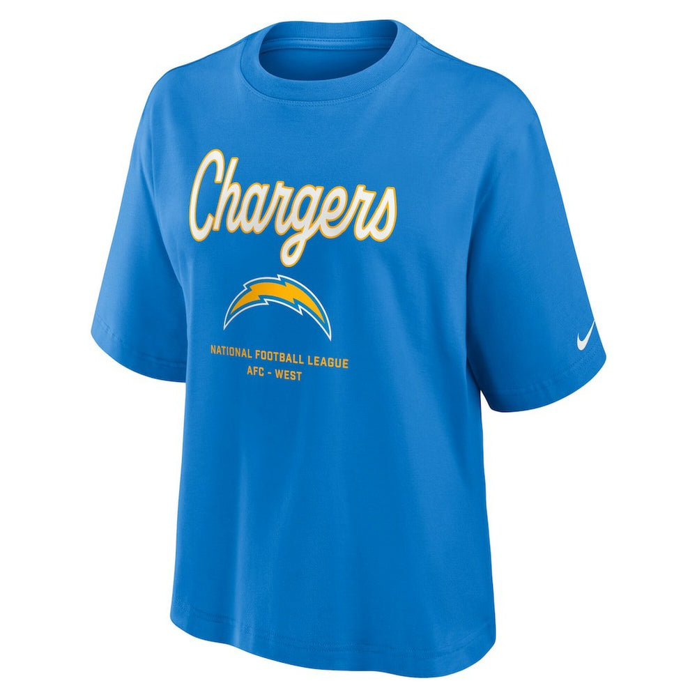 Los Angeles Chargers Women's Essential Script Relaxed Boxy T-Shirt Powder Blue