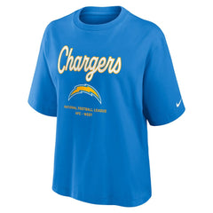 Los Angeles Chargers Women's Essential Script Relaxed Boxy T-Shirt Powder Blue