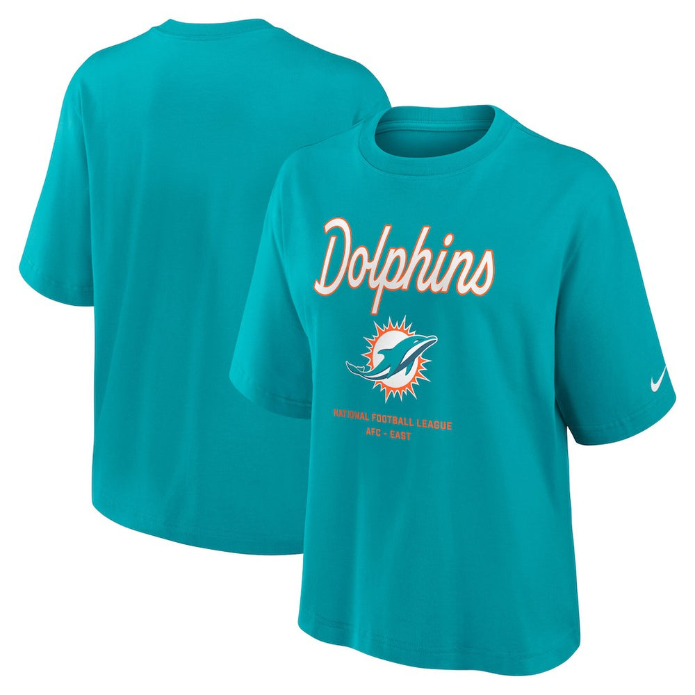 Miami Dolphins Women's Essential Script Relaxed Boxy T-Shirt Aqua