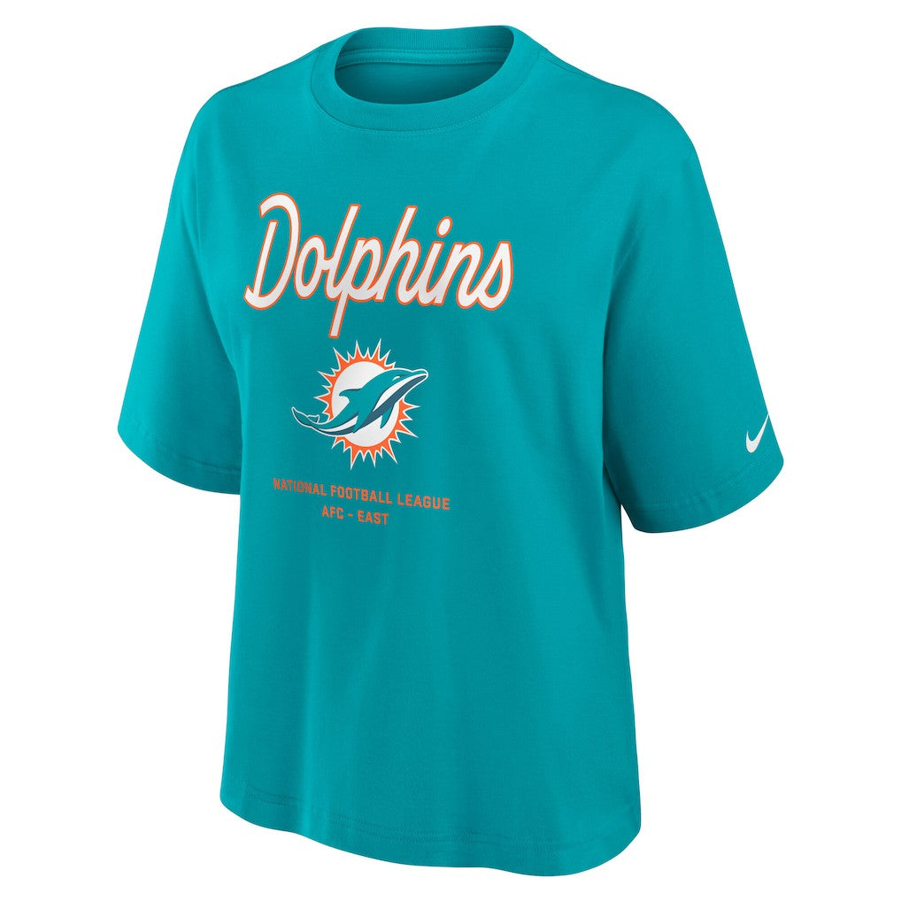 Miami Dolphins Women's Essential Script Relaxed Boxy T-Shirt Aqua