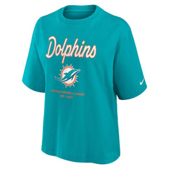 Miami Dolphins Women's Essential Script Relaxed Boxy T-Shirt Aqua